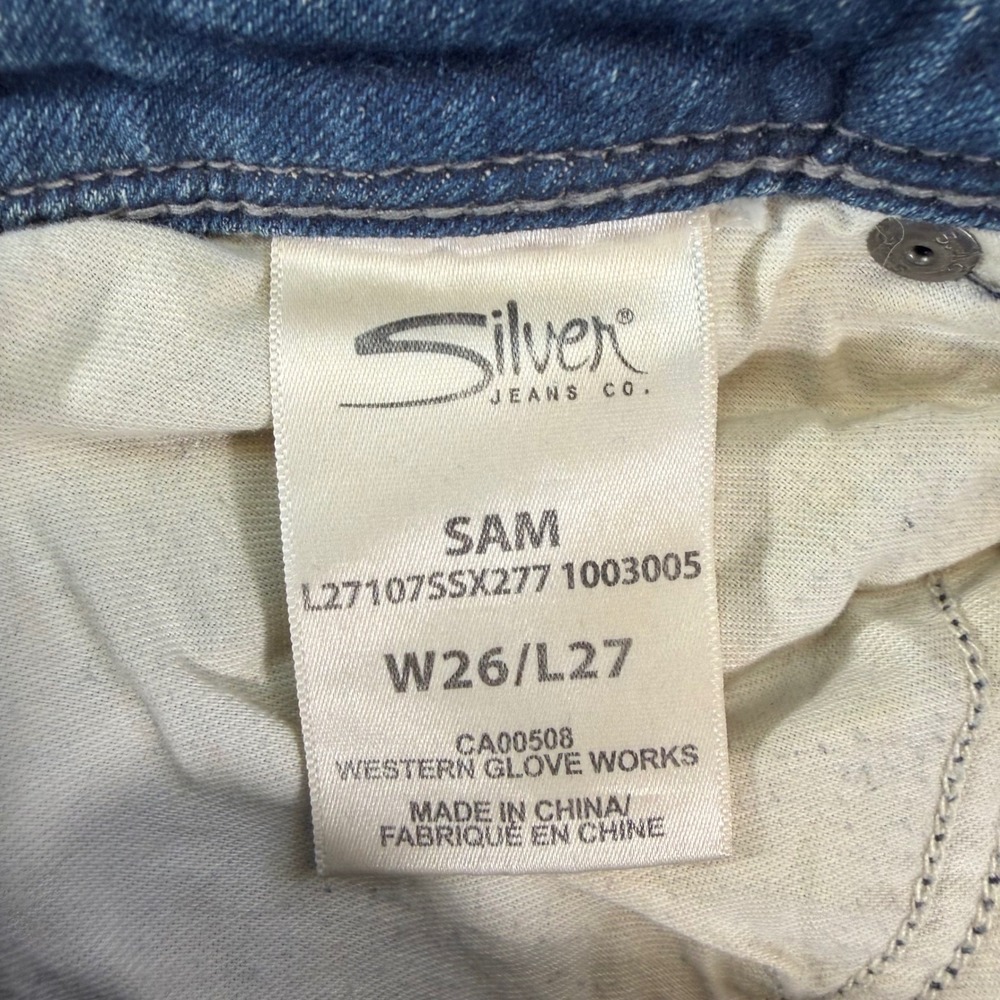 Silver Jeans Sam Skinny Jeans Women's Size 26/27 Blue Faded Distressed Denim - Picture 4 of 7